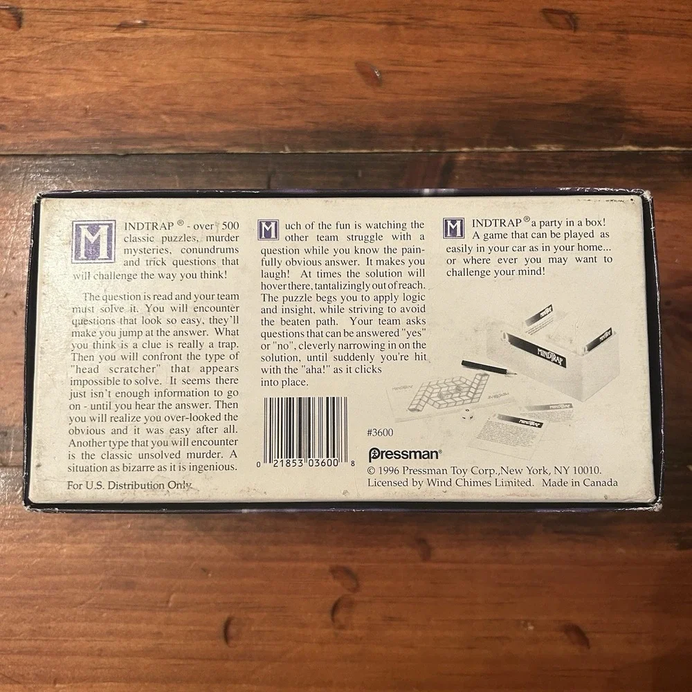 MindTrap Game (Pressman,‎ 1996) Puzzles Murder Mystery Pre Owned